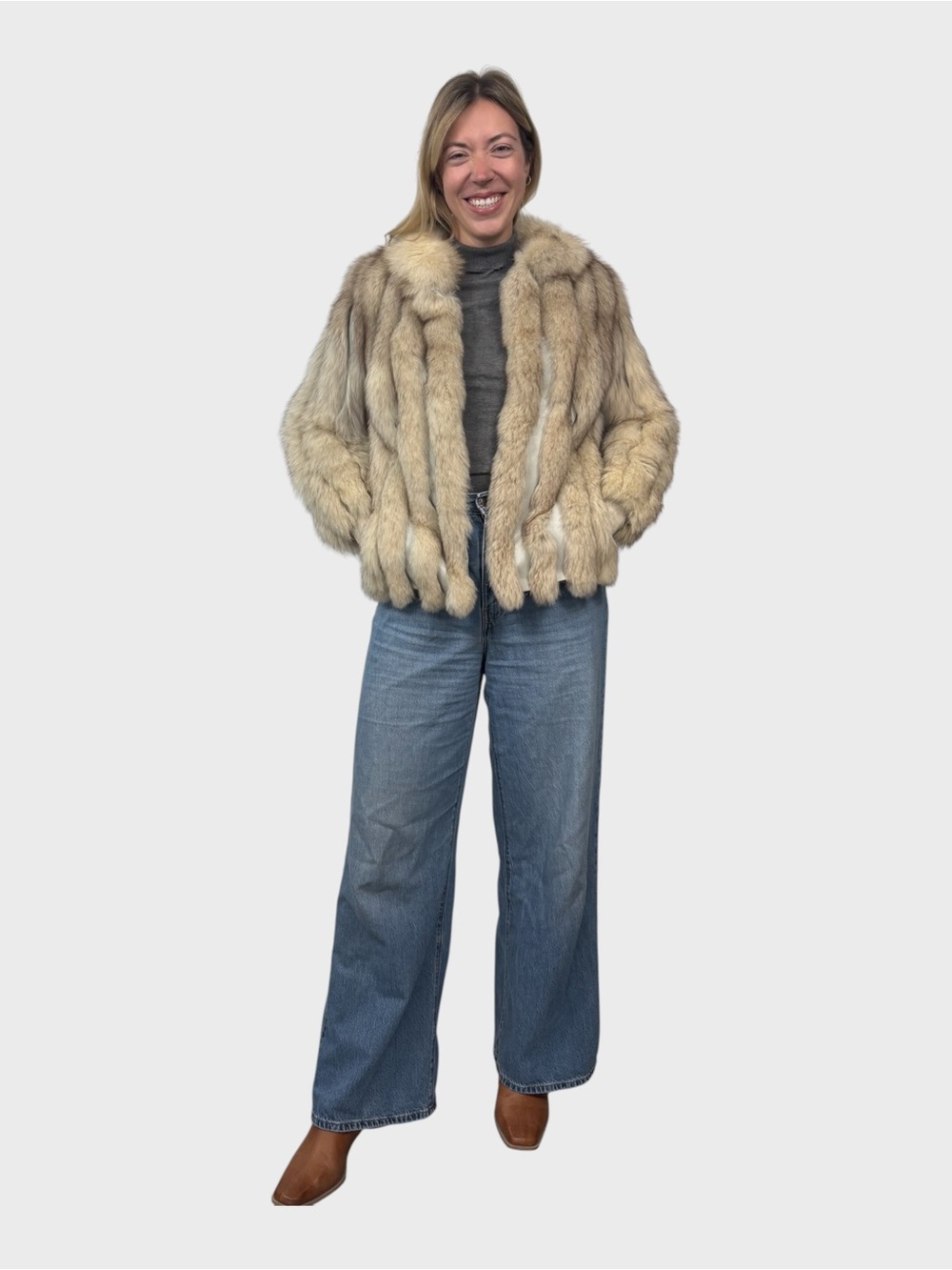 Natural Vintage Blue Fox Fur Jacket - Women's Short Coat